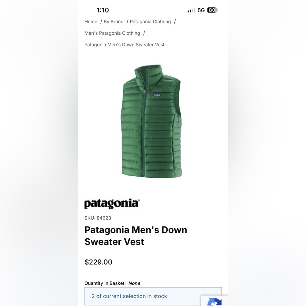 NWT Patagonia men’s S  bright green down vest.